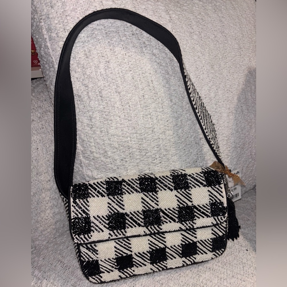 ✨VIRAL✨Black and White Checkered Beaded Bag